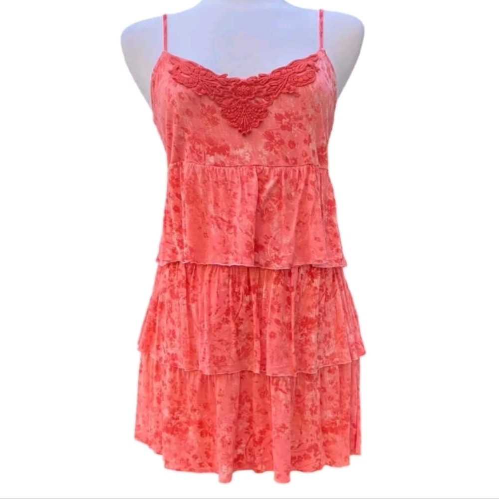 Y2K Mudd Crochet Tiered Spaghetti Strap Mini Sundress/Tank Size‎ Small Orange